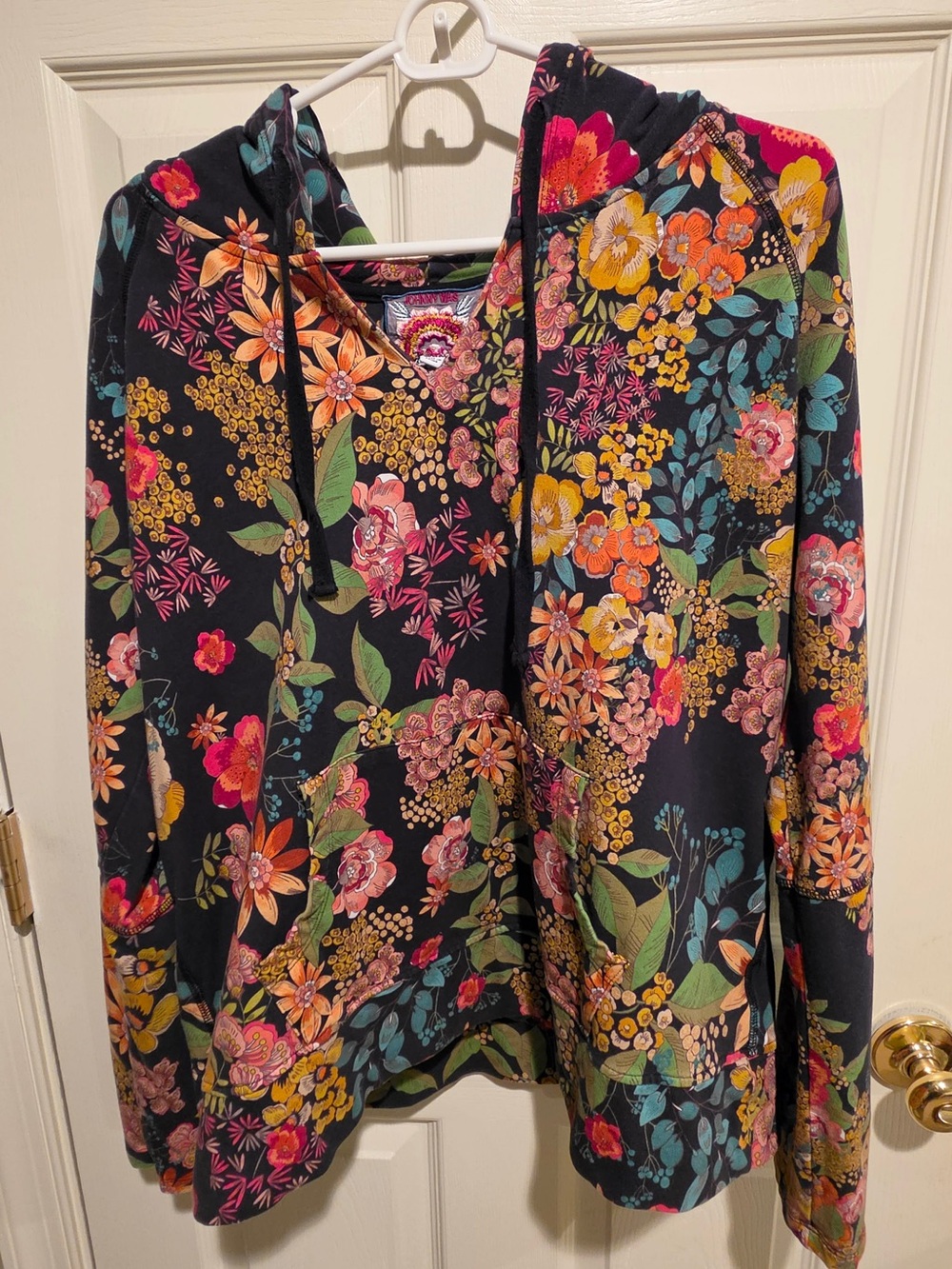 Johnny Was Camilla Floral Hooded Pullover size L preloved 96% cotton 4% Lycra